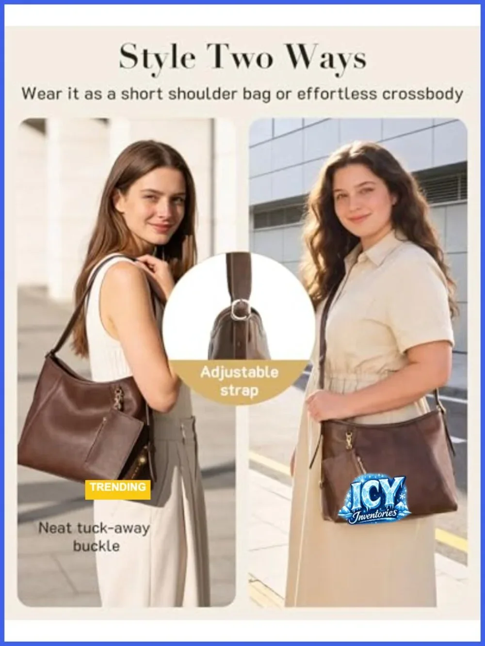 PU Leather Hobo Bag for Women Multi-Pocket Crossbody Shoulder Tote with Zipper